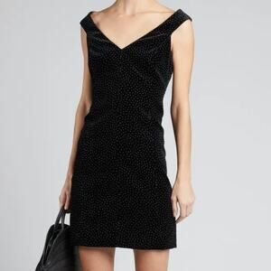 NEW Theory Black Polka Dot Velvet Paneled Off-the-Shoulder Evening Bodycon Dress
